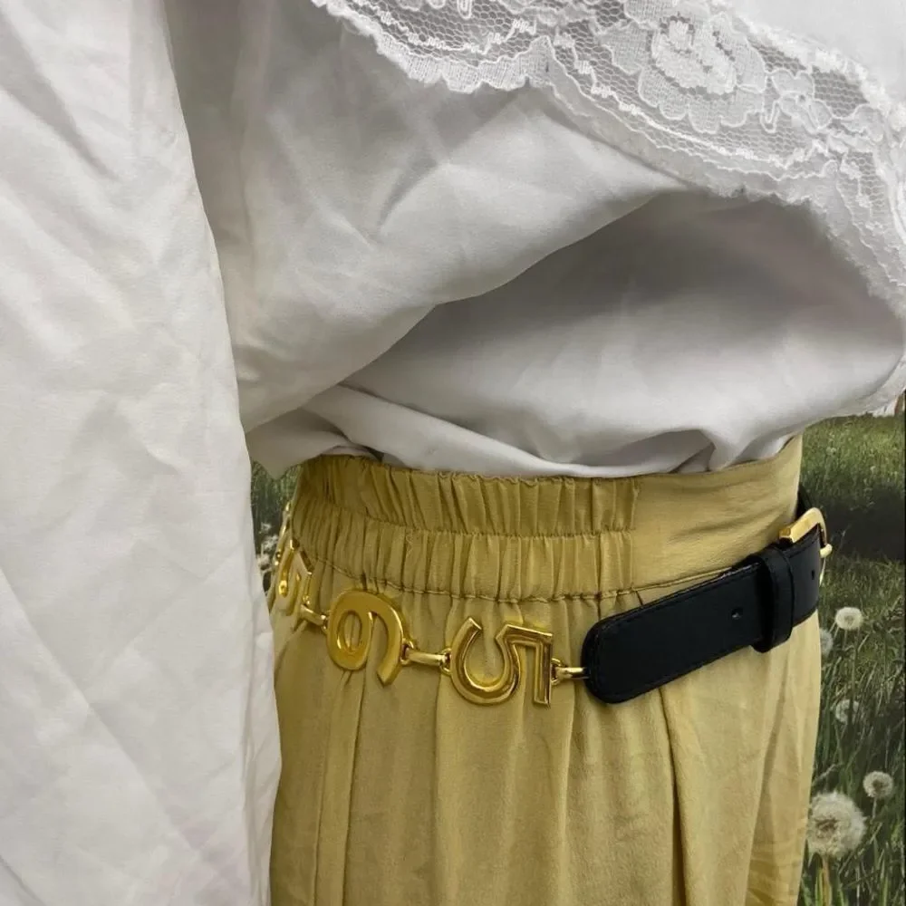 Vintage Leather Festival Rave Going Out Party Black+ Gold 5 6 Number Belt Casual